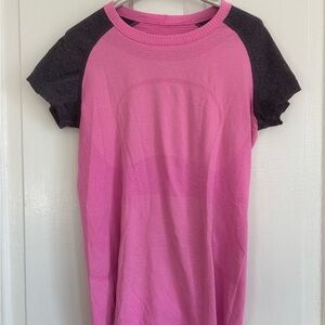 Pink and gray lululemon workout tee